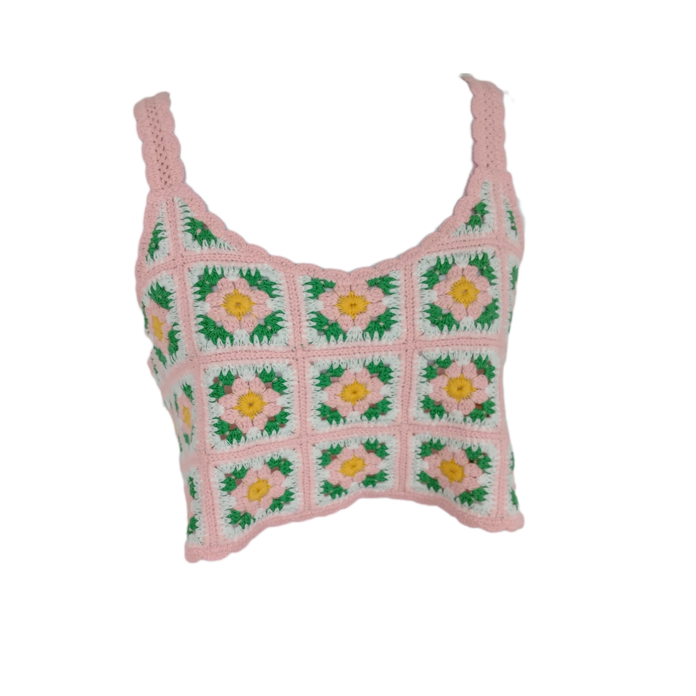 Pink Crochet Floral Top